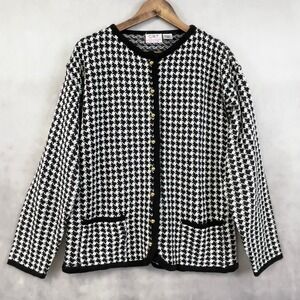 Vintage 80s Womens Cardigan Sweater Size L Houndstooth CST‎ Studio Old Money